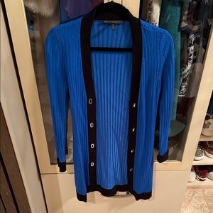 White House Black Market Blue Cardigan with Black Accents